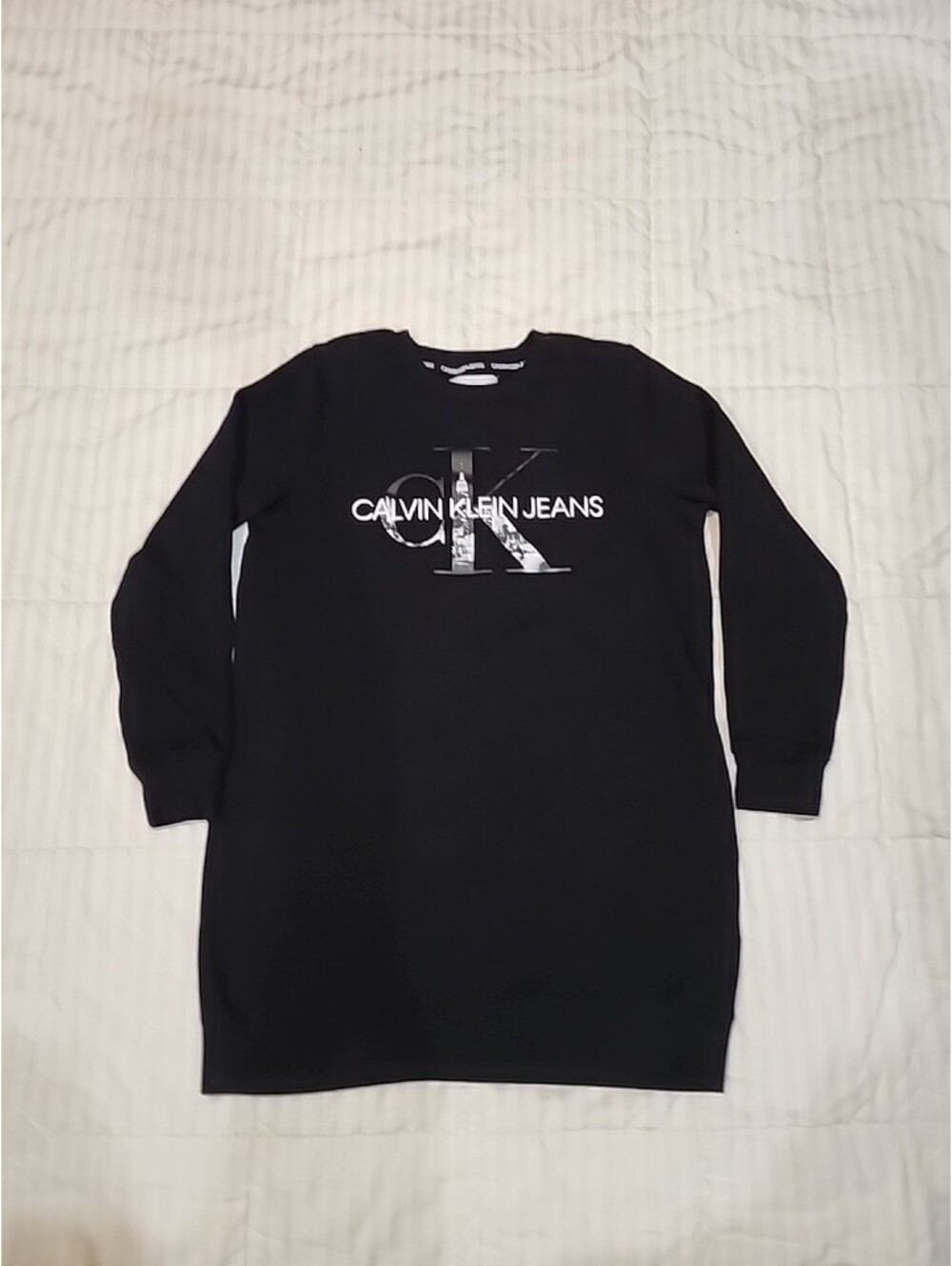 Black Calvin Klein CK Jeans City Lights Graphic Tunic Sweatshirt Women's Medium